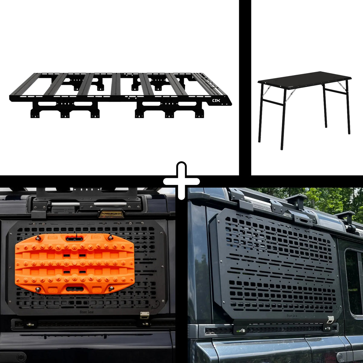 SET: 3/4 OX PRO Dachträger + 2 x Paneele (links + rechts) + Campingtisch - Grenadier
