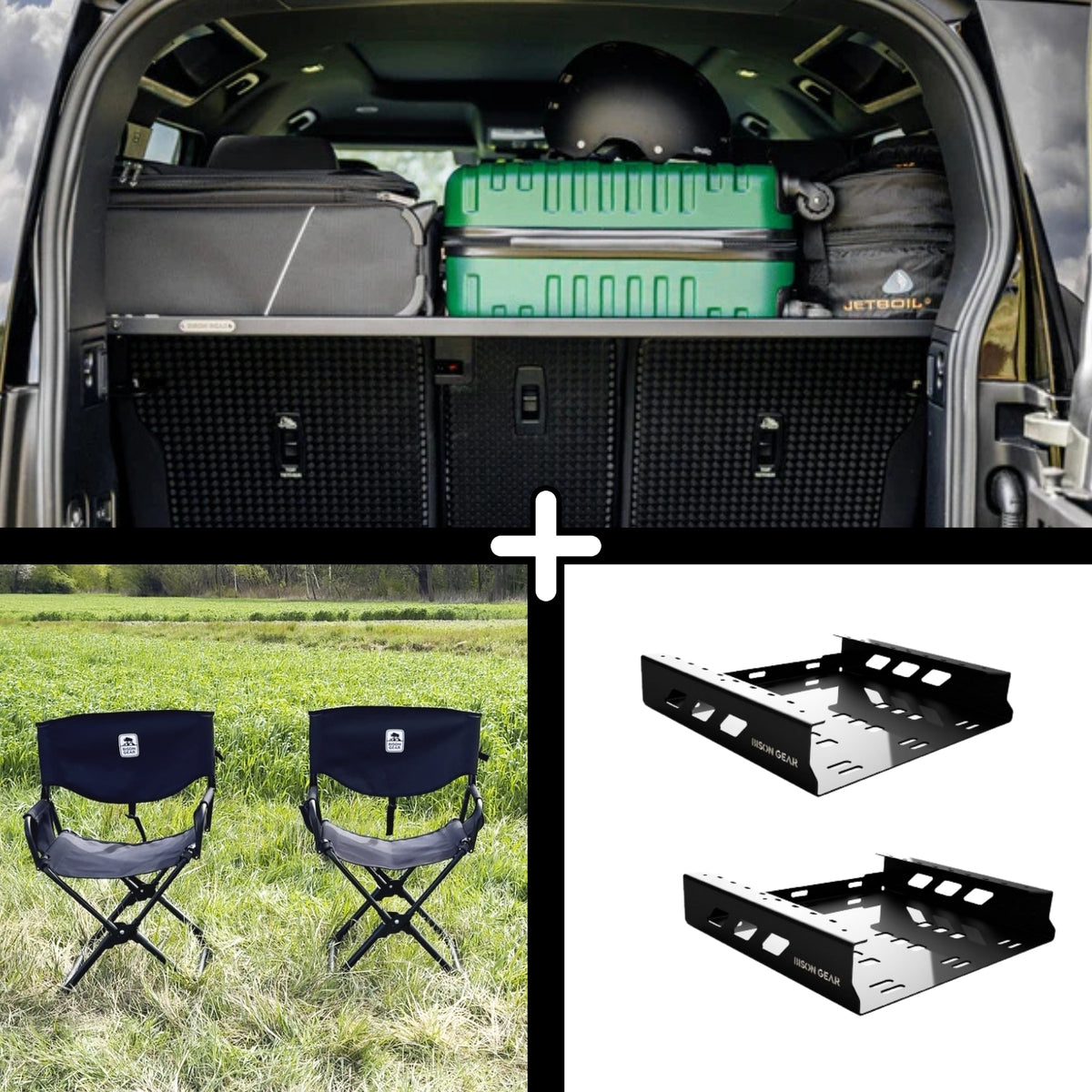 SET: Roof Shelf + 2x ELK Stuhl + 2x Stuhlaufbewahrung - Defender L663 (110)
